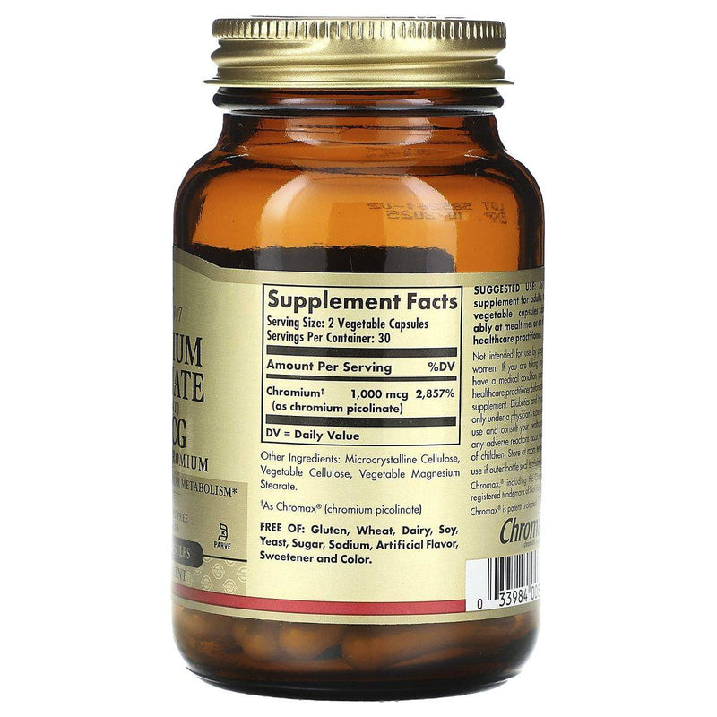 Solgar Chromium Picolinate 500mcg 60 VegeCapsules