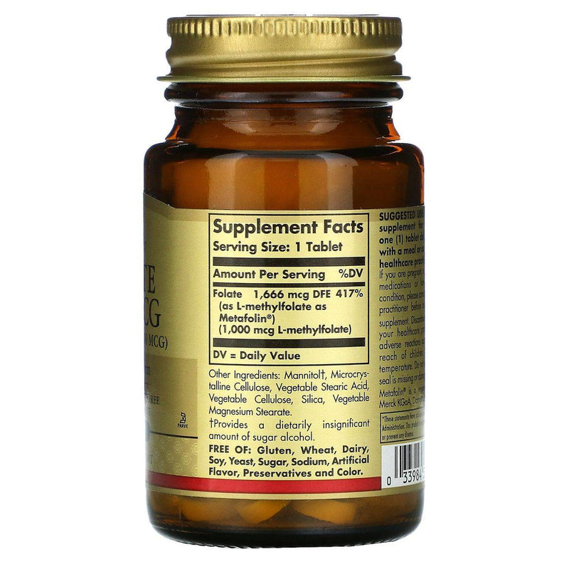 Solgar Folate 1000mcg as Metafolin 60 Tablets