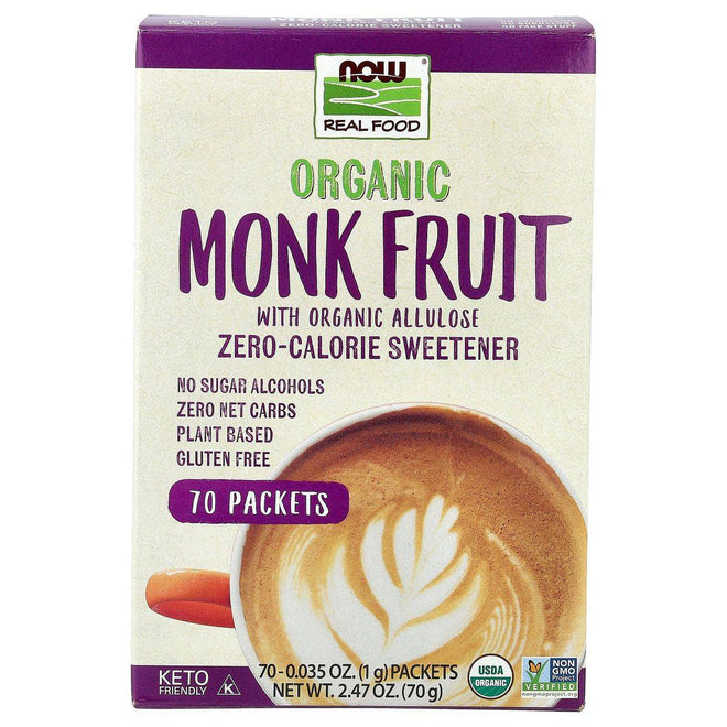 Now Sweetener Monk Fruit Organic 70 Packets
