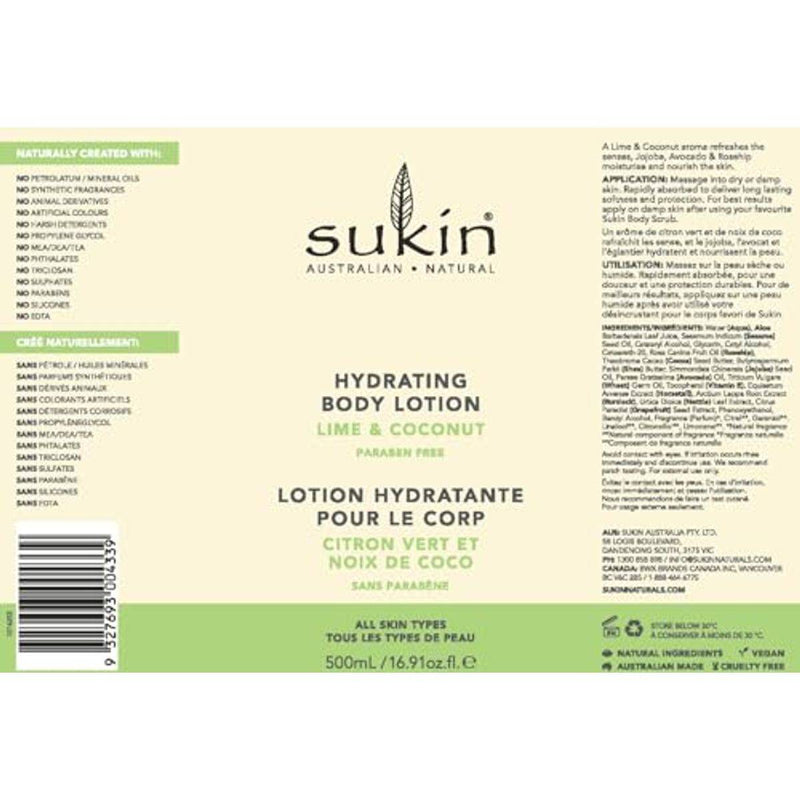 Sukin Body Lotion Hydrating Lime & Coconut 500ml