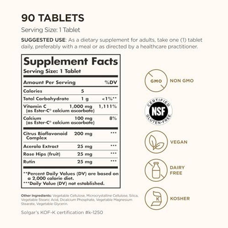 Solgar Ester C Vitamin C Plus 1000mg 90 Tablets
