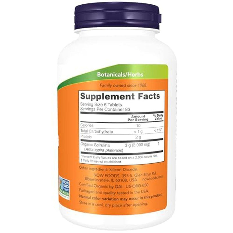 Now Spirulina 500mg Organic 500 Tablets