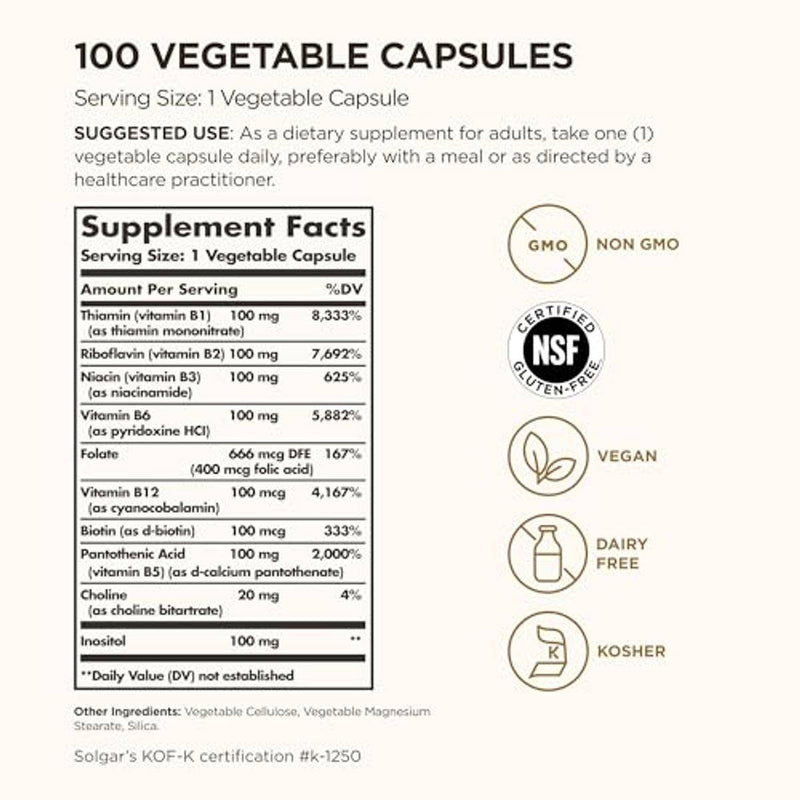 Solgar B Complex 100 100 VegeCapsules