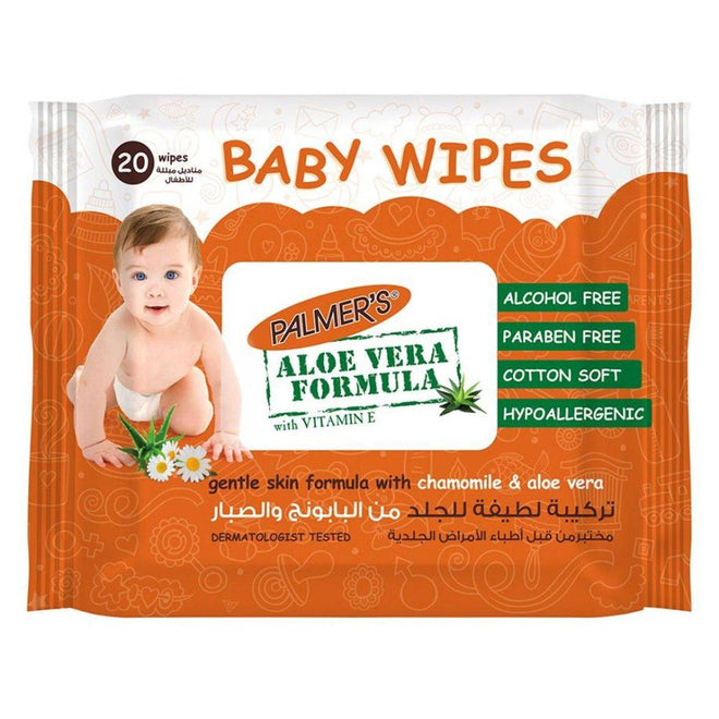 Palmers Aloe Vera Formula With Vitamin E Baby Wipes Flow 20 Packs