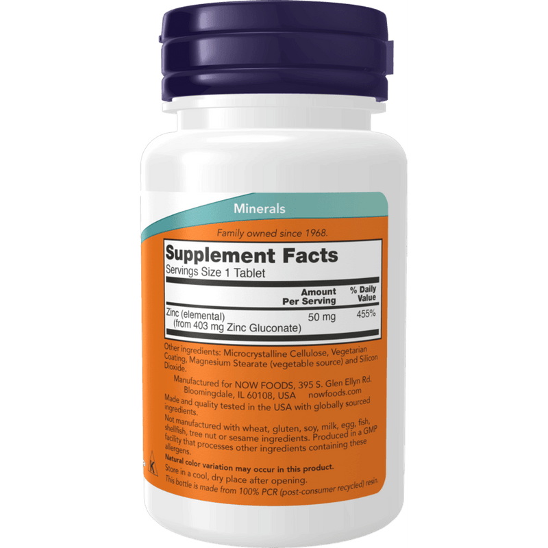 Now Zinc Gluconate 50mg 250 Tablets