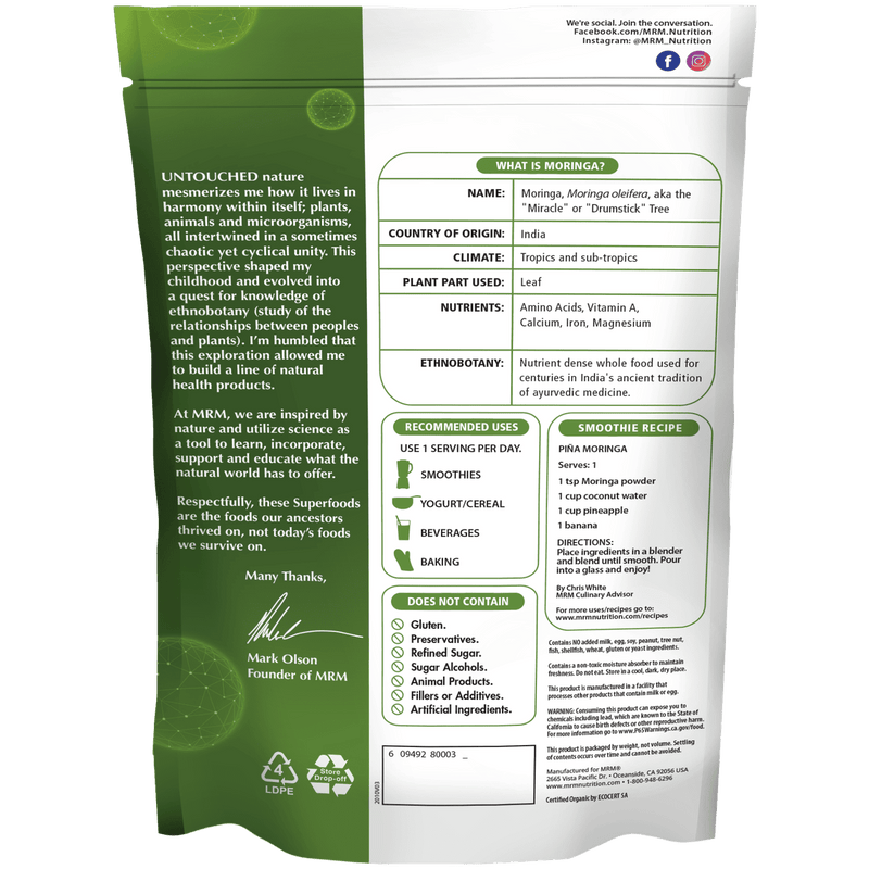 MRM Nutrition Moringa Powder Organic 240g