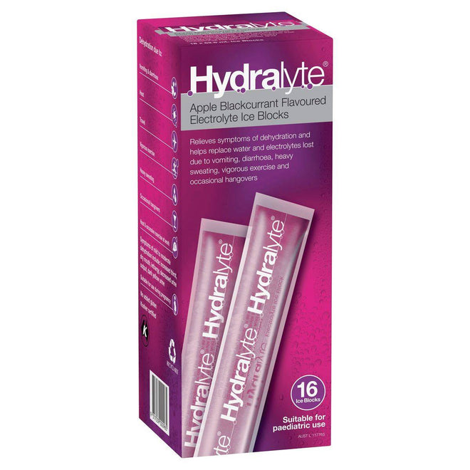 Hydralyte Electrolyte Ice Blocks Apple Blackcurrant 16 Packs