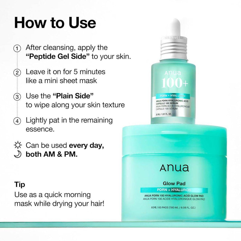 Anua PDRN 100 Hyaluronic Acid Glow Pad 60 Pieces