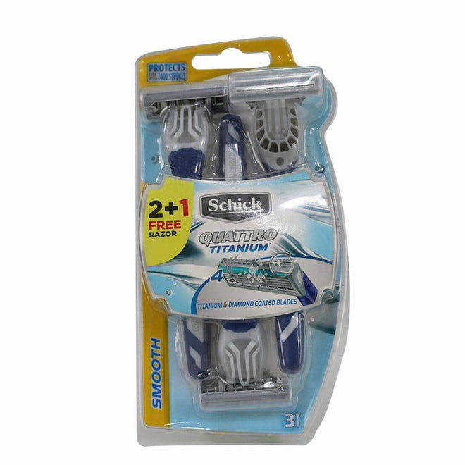 Schick Men Quattro 4 Titanium Disposable Razor 2 + 1 Pieces