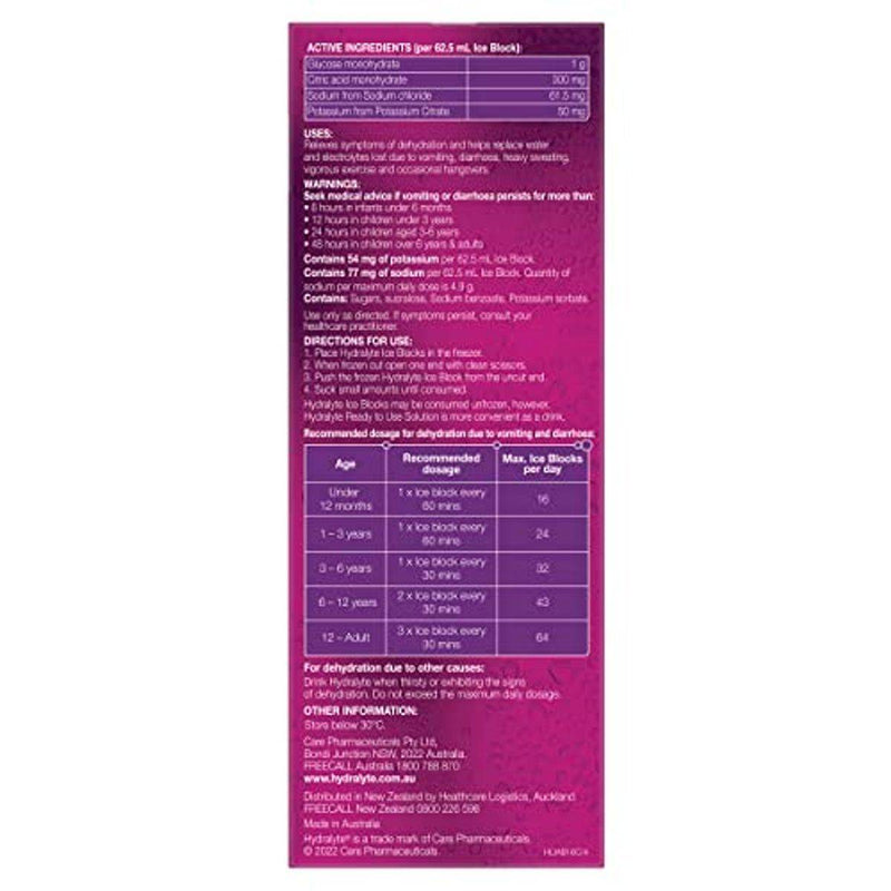Hydralyte Electrolyte Ice Blocks Apple Blackcurrant 16 Packs