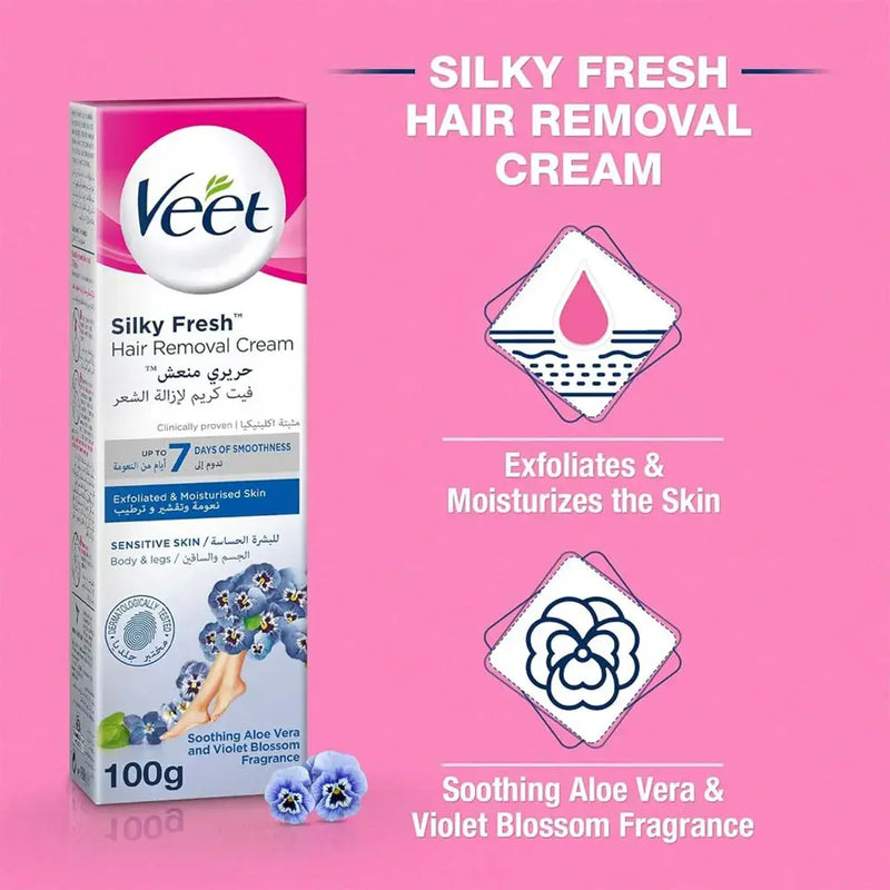 Veet Hair Removal Cream Silky Fresh Legs & Body For Sensitive Skin 100g