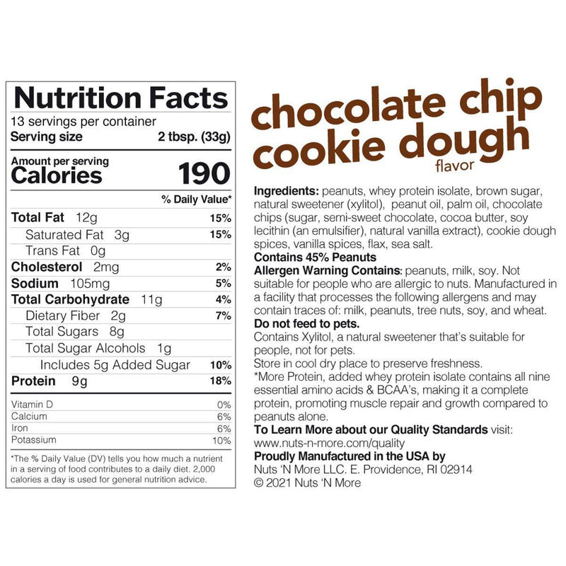 Nuts 'N More Protein Peanut Butter Spread Chocolate Chip Cookie Dough 429g