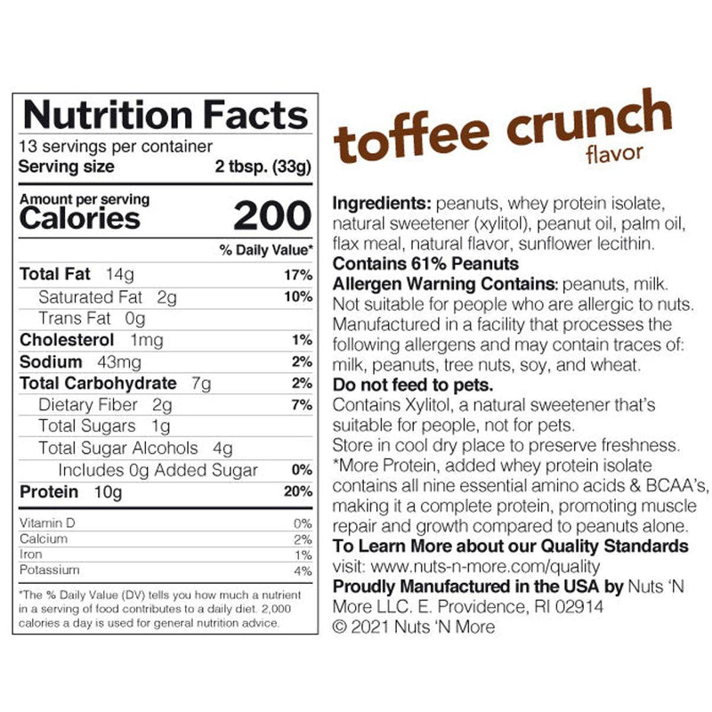 Nuts 'N More Protein Peanut Butter Spread Toffee Crunch 429g