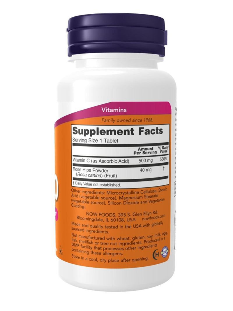 Now Vitamin C 500mg With Rose Hips 100 Tablets