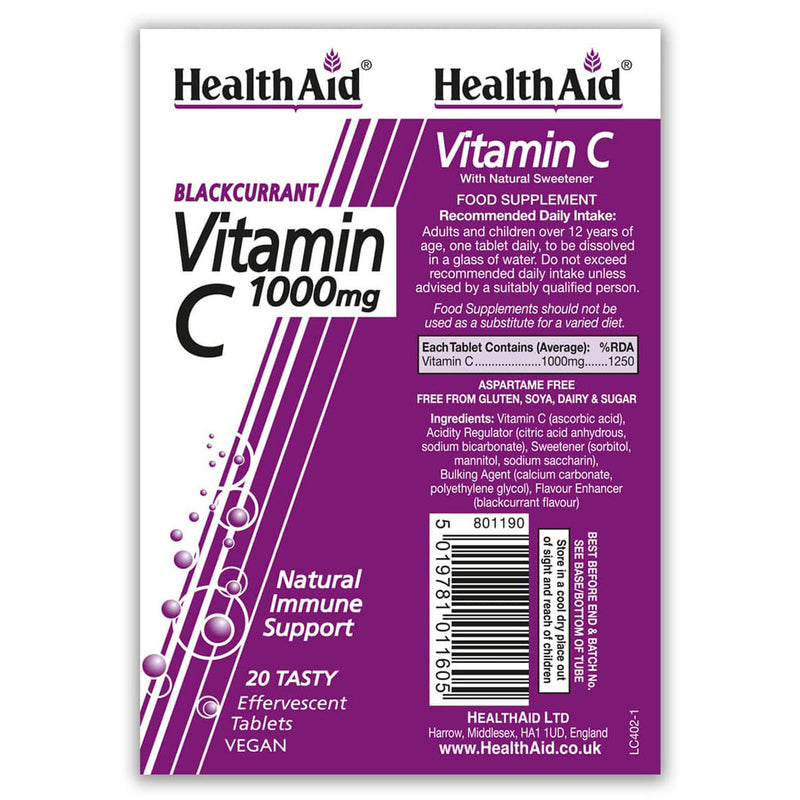 HealthAid Vitamin C 1000mg Blackcurrant 20 Effervescent Tablets