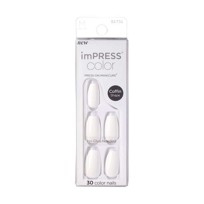 Kiss False Nails IMC501C Impress Color Press On Manicure Coffin Medium Frosting 30 Count
