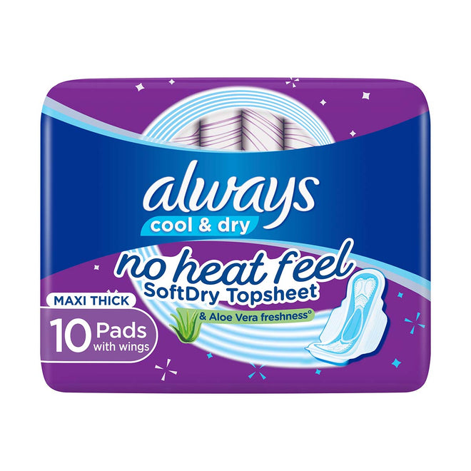 Always Disposable Pads Aloe Cool Maxi Thick 10 Count
