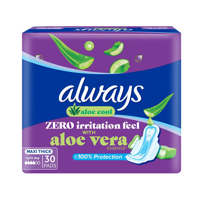 Always Disposable Pads Aloe Cool Maxi Thick 30 Count