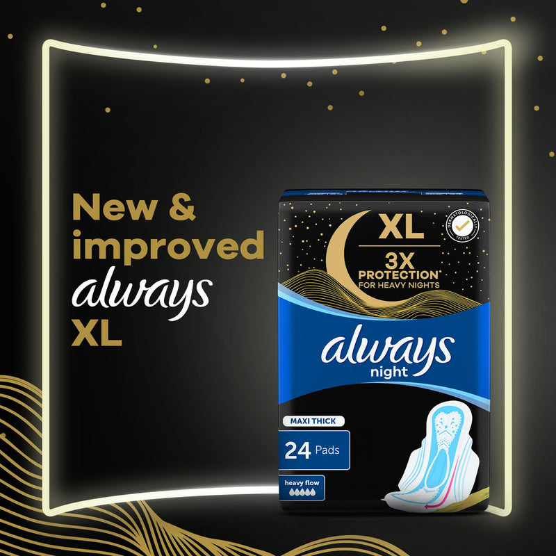 Always Sanitary Pads Maxi Thick Night 24 Count