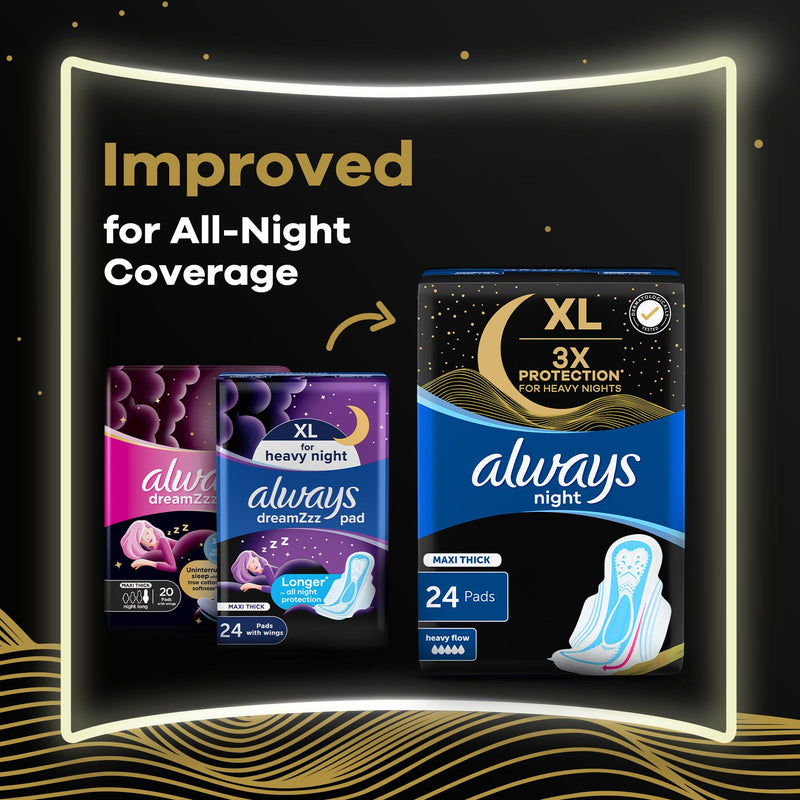 Always Sanitary Pads Maxi Thick Night 24 Count