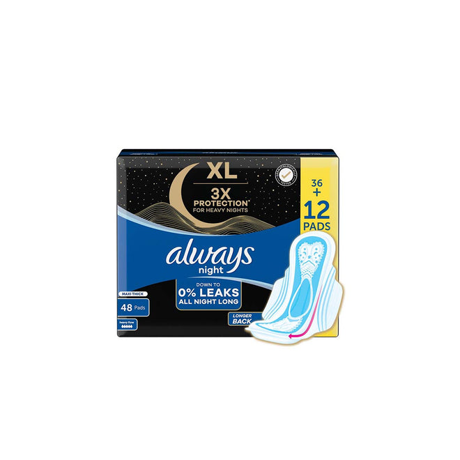 Always Sanitary Pads Maxi Thick Night 48 Count