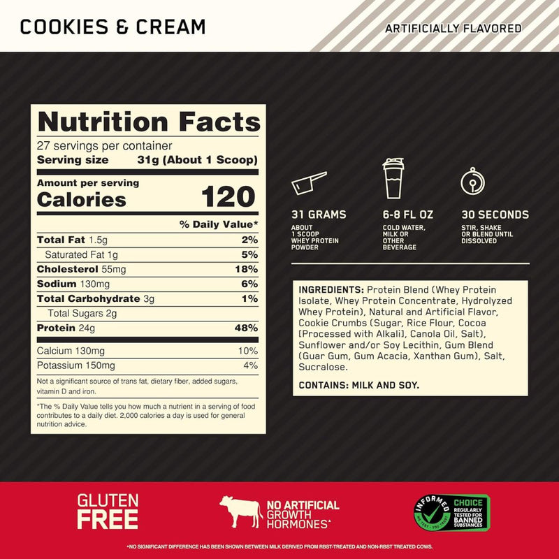 Optimum Nutrition Gold Standard 100% Whey Protein Cookies & Cream 837g