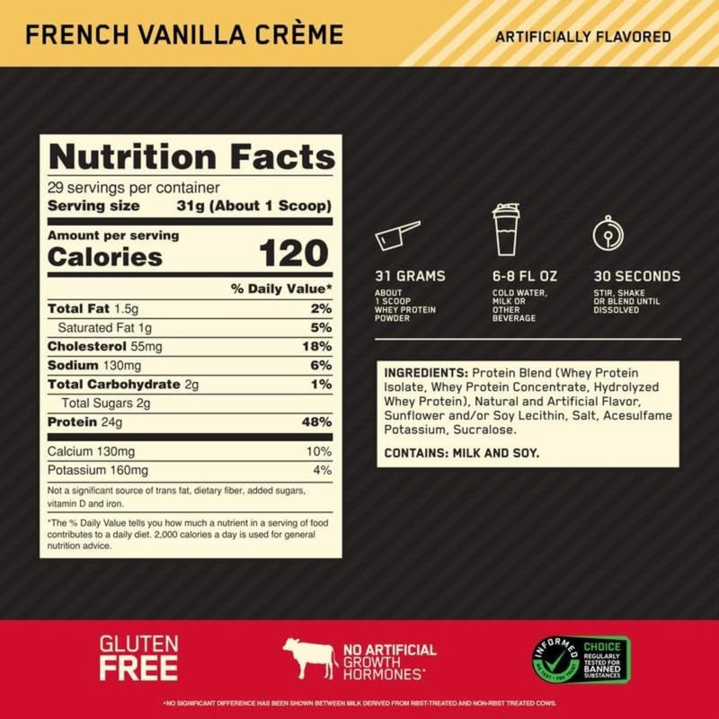 Optimum Nutrition Gold Standard 100% Whey Protein French Vanilla Creme 899g