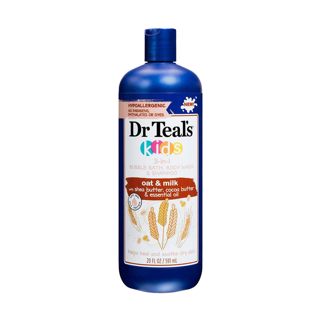Dr Teals Kids 3 In 1 Bubble Bath Body Wash & Shampoo Oat & Milk 591ml