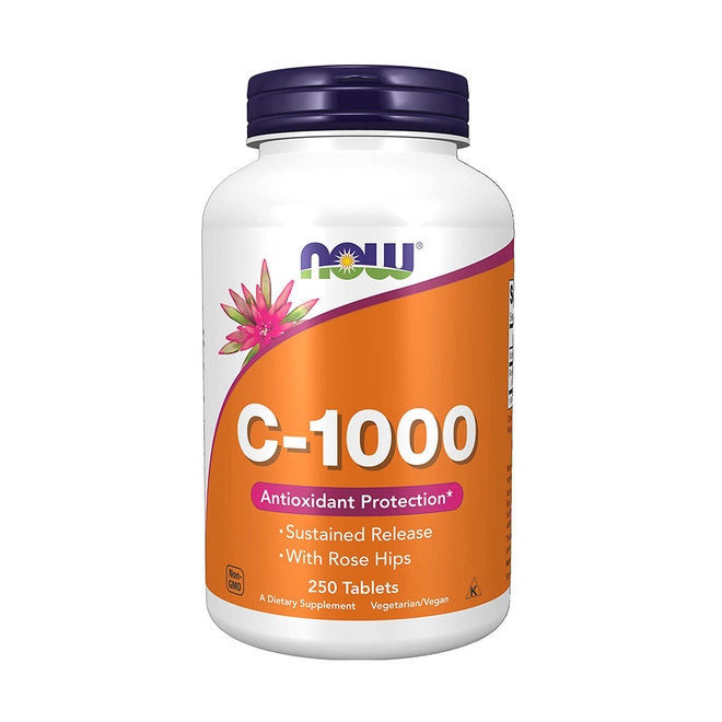 Now Vitamin C 1000mg With Rose Hips 250 Sustained Release Tablets