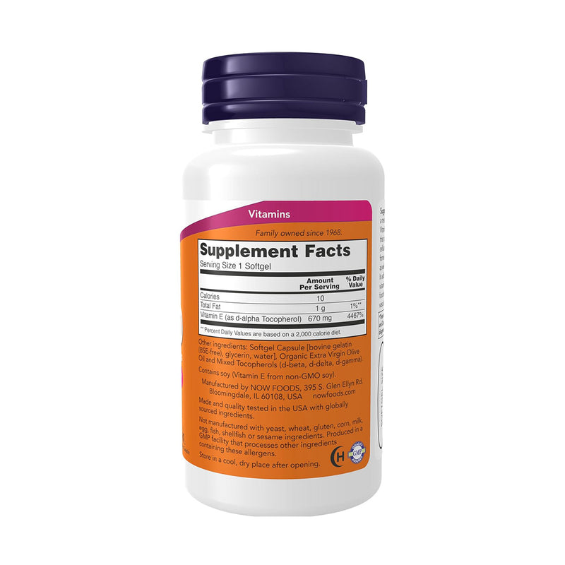 Now Vitamin E 1000mg Mixed Tocopherols 50 Softgels