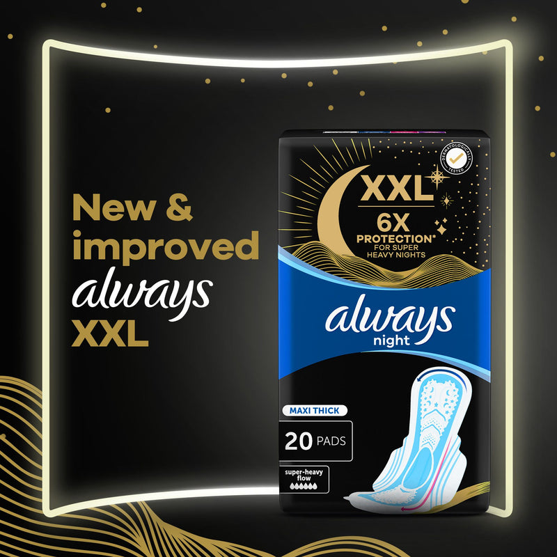 Always Sanitary Pads Maxi Thick Night+ 20 Count