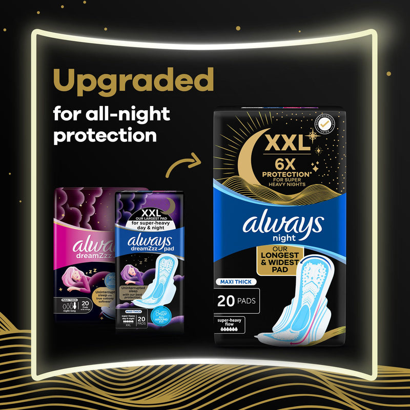Always Sanitary Pads Maxi Thick Night+ 20 Count