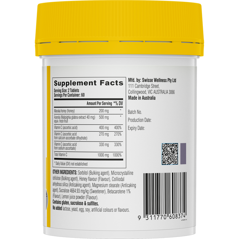 Swisse Ultiboost Vitamin C + Manuka Honey 120 Tablets