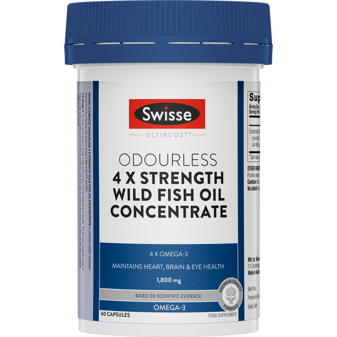 Swisse Ultiboost Odourless 4x Strength Wild Fish Oil Concentrate 60 Capsules