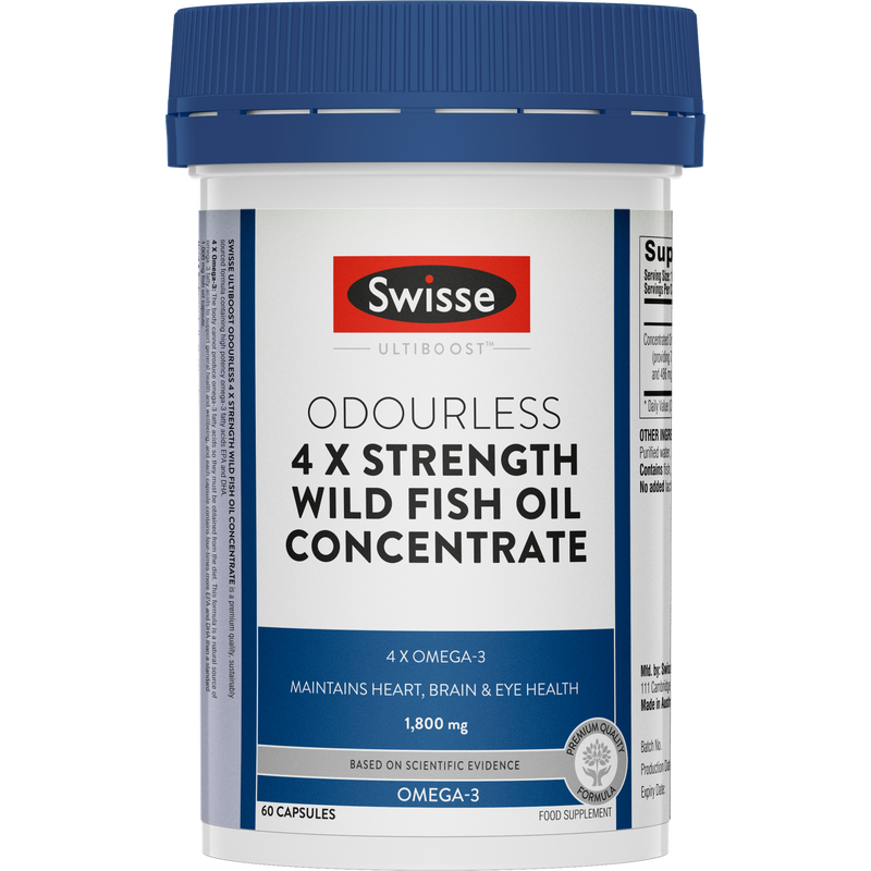 Swisse Ultiboost Odourless 4x Strength Wild Fish Oil Concentrate 60 Capsules