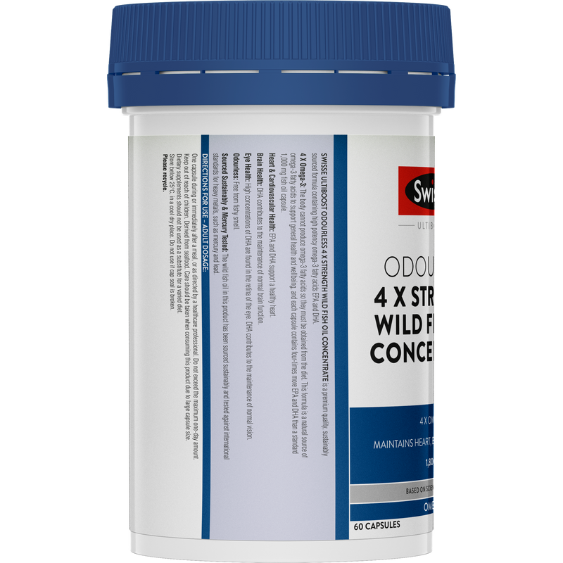 Swisse Ultiboost Odourless 4x Strength Wild Fish Oil Concentrate 60 Capsules
