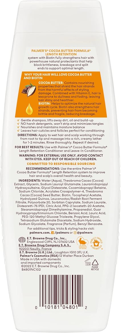 Palmers Cocoa Butter Formula With Vitamin E Biotin Length Retention Sulfate Free Shampoo 400ml